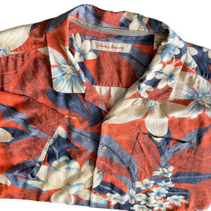 Tommy Bahama 100% Silk Shirt Men's Size 2XB Hawaiian Floral Short Sleeve Button